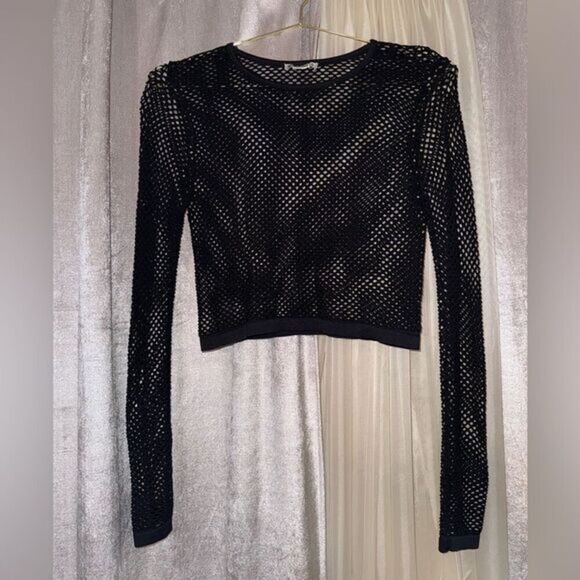 Black Long Sleeve Fishnet Shirt Vintage Sheer Goth 90s Y2K Punk - Picture 1 of 2